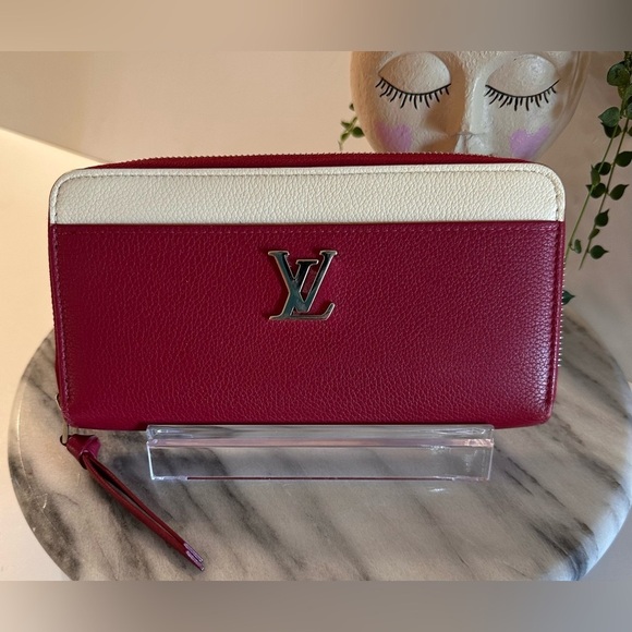 Louis Vuitton Lockme Zippy Wallet Soft Calf Leather 2018 UB4108 Red&Cream COA - Picture 1 of 16